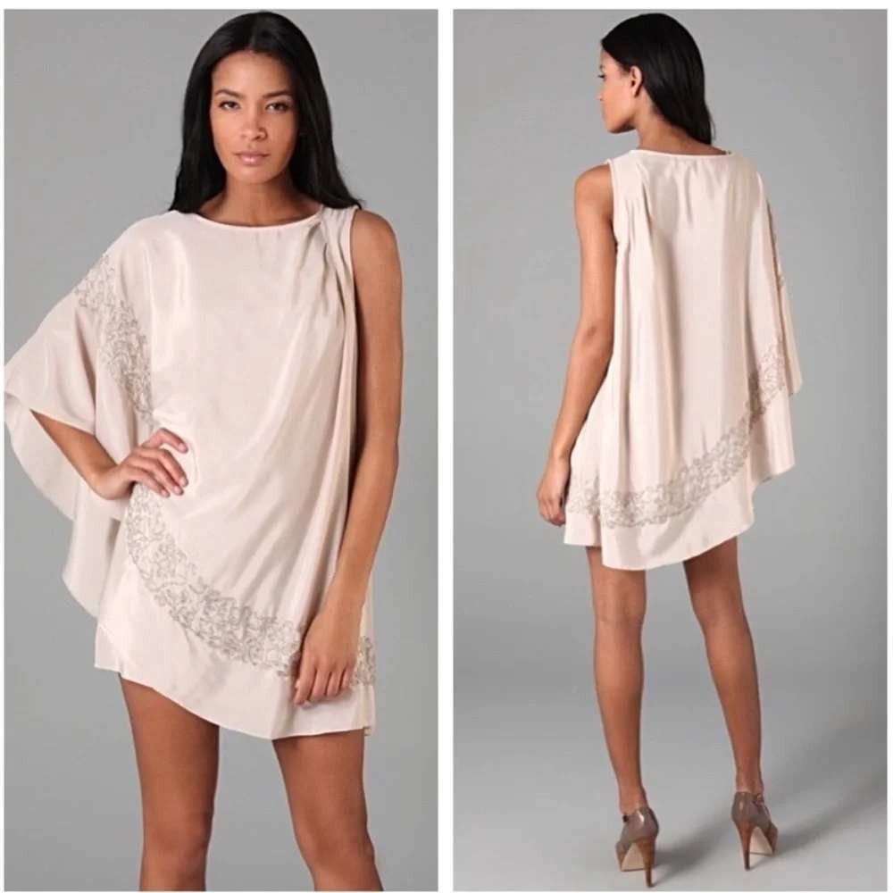 Free People Brighten Your Day Dress XS Champagne Embroidered Cape Mini Dress